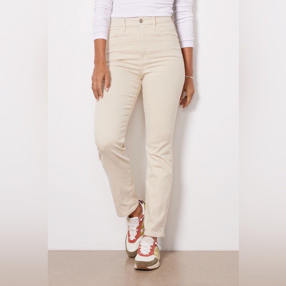 Good American Good Classic Bone High Waisted Cream Straight Leg Jeans Size 2